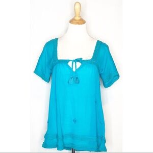 NWT LeTarte Blue Hand Embroidered Blouse s